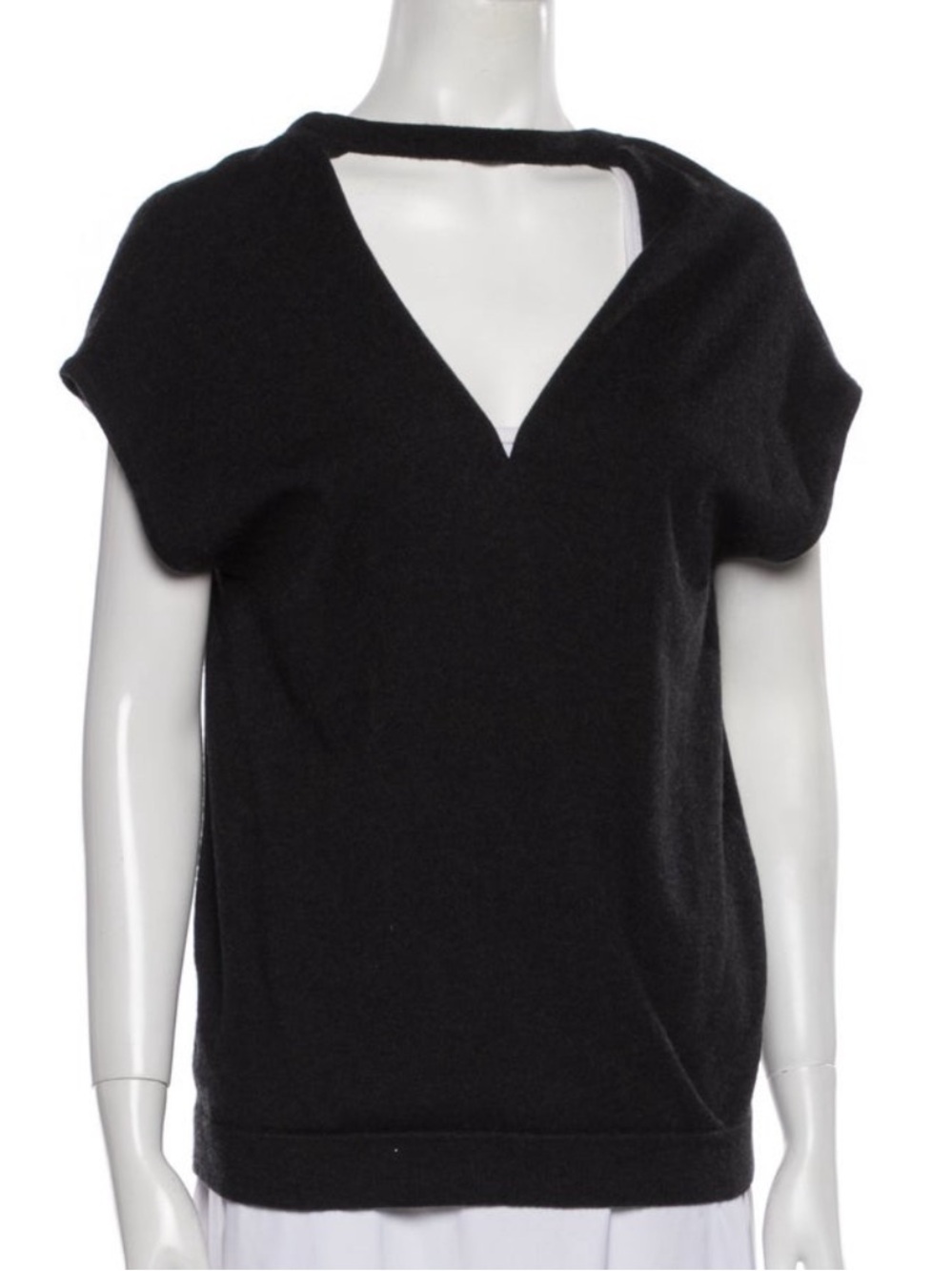 Brunello Cucinelli Black V-Neck Short Sleeve Knit Top